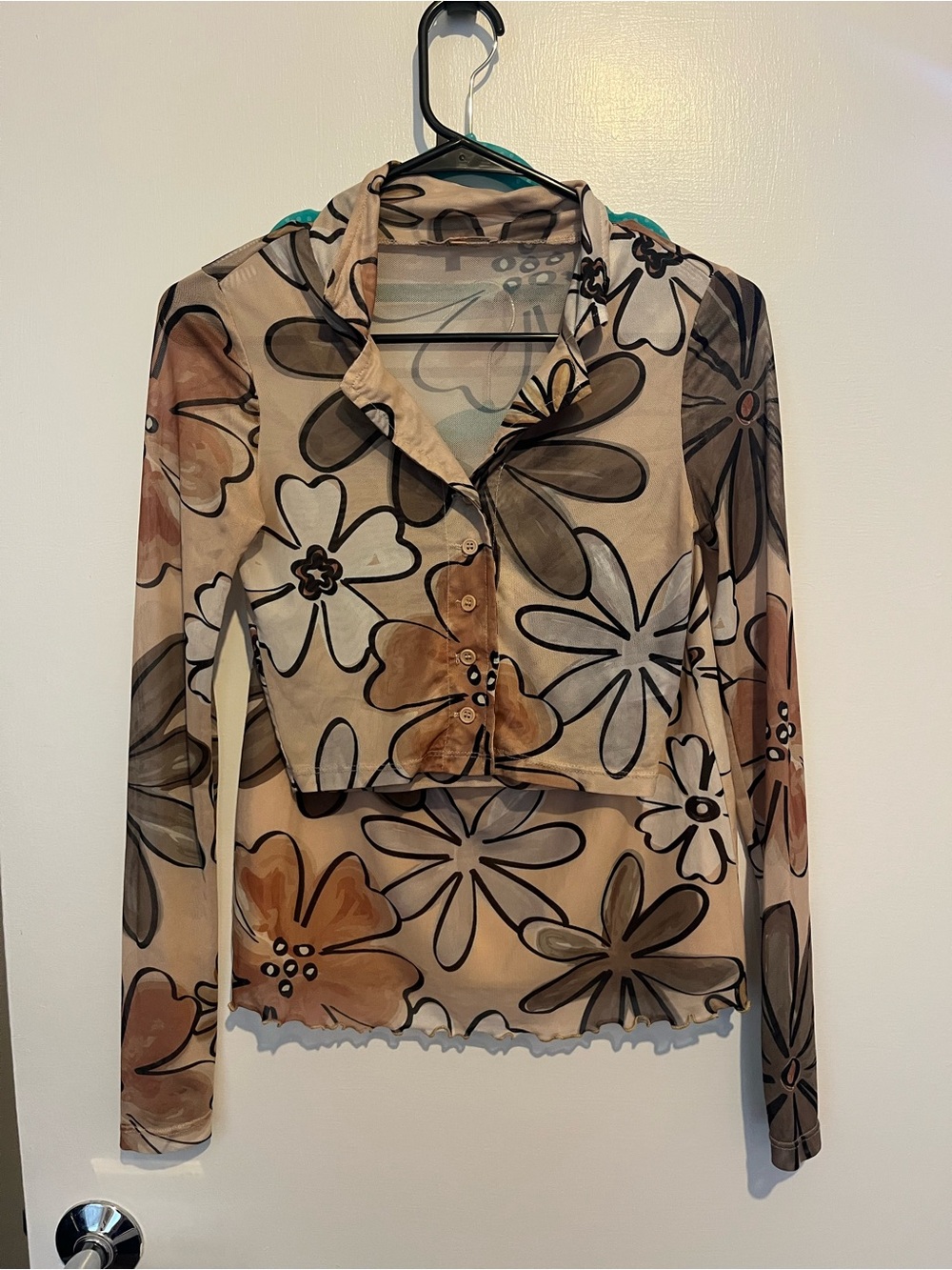 Sheer Floral Button-Front Crop Top and Mini Skirt Set